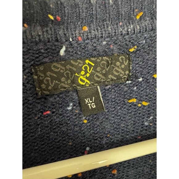 Professor Academia Grandpa Cardigan XL Navy Marled Knit Elbow Patch Y2K Retro - Picture 4 of 7